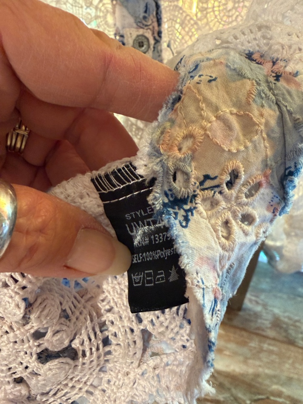 POL Sheer White Crochet Hooded Jacket with Blue Accents - Picture 5 of 9